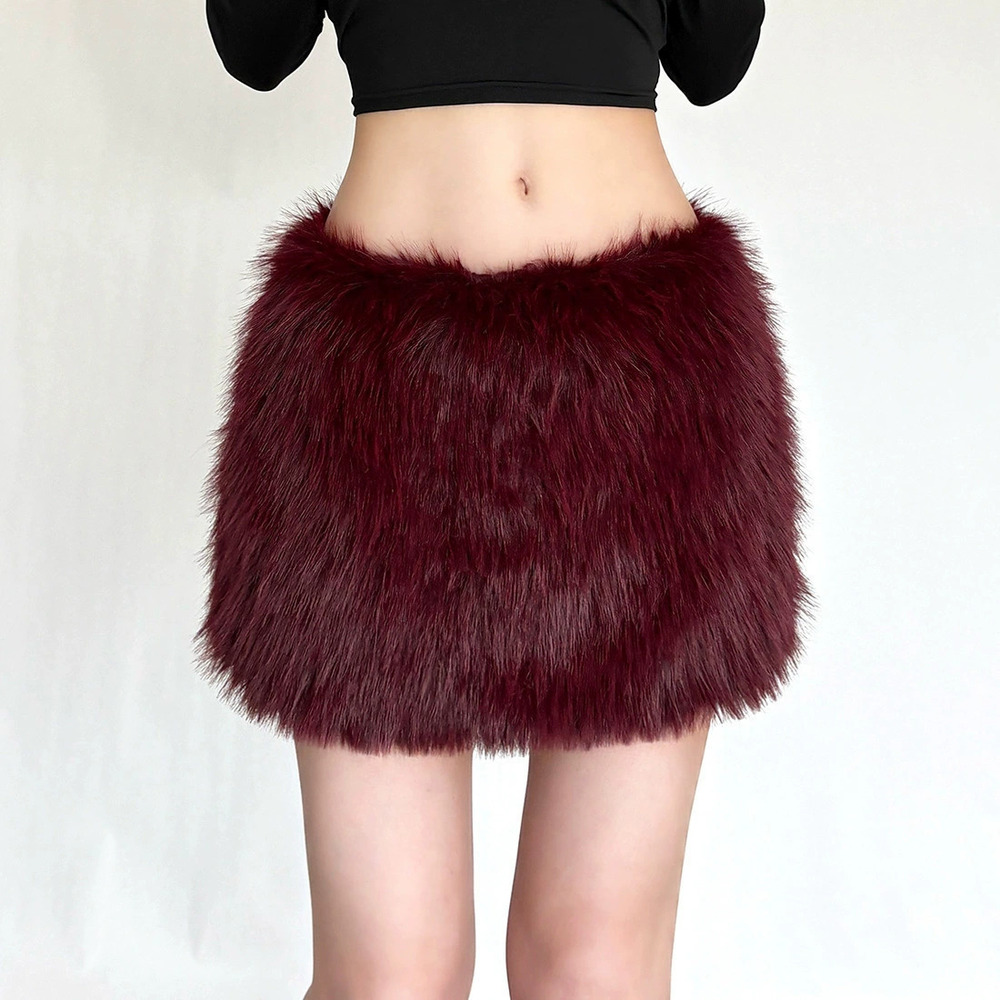 Zara Winter Plush Solid Color Slim Fit Waist Cinching Short Skirt
